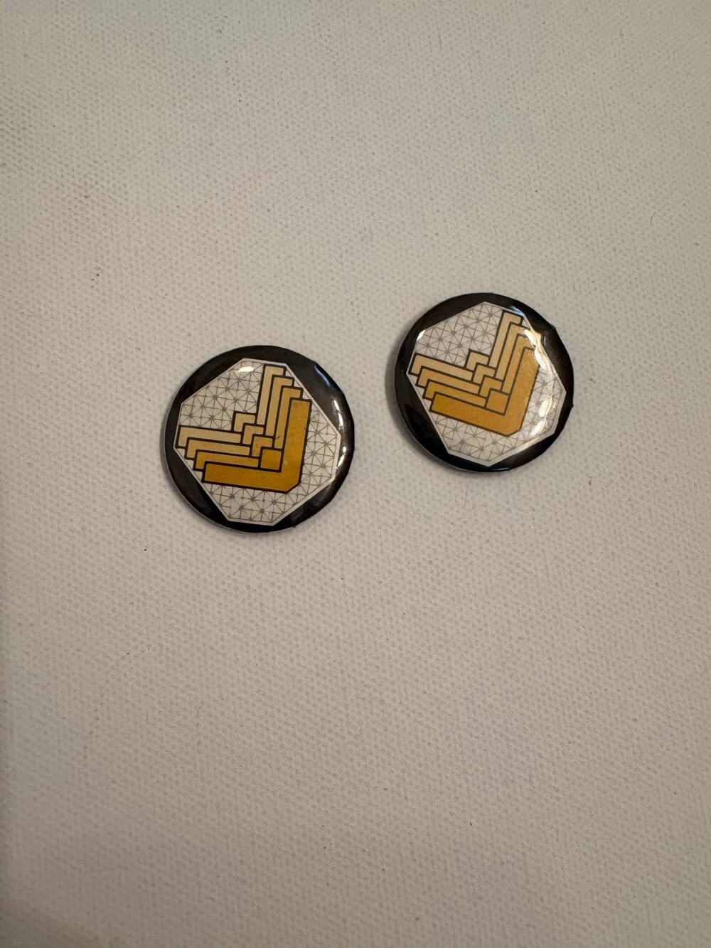 Set of 2 Vintage 1" Buttons Black/Yellow Abstract Pins